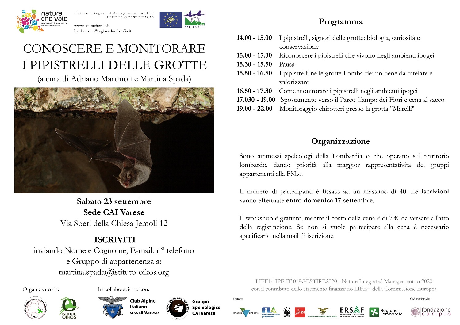 Corso formazione per speleologi sui pipistrelli delle grotte a Varese