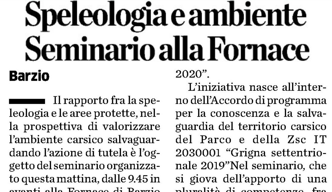 23/11/2019 Speleologia e ambiente. Seminario alla Fornace