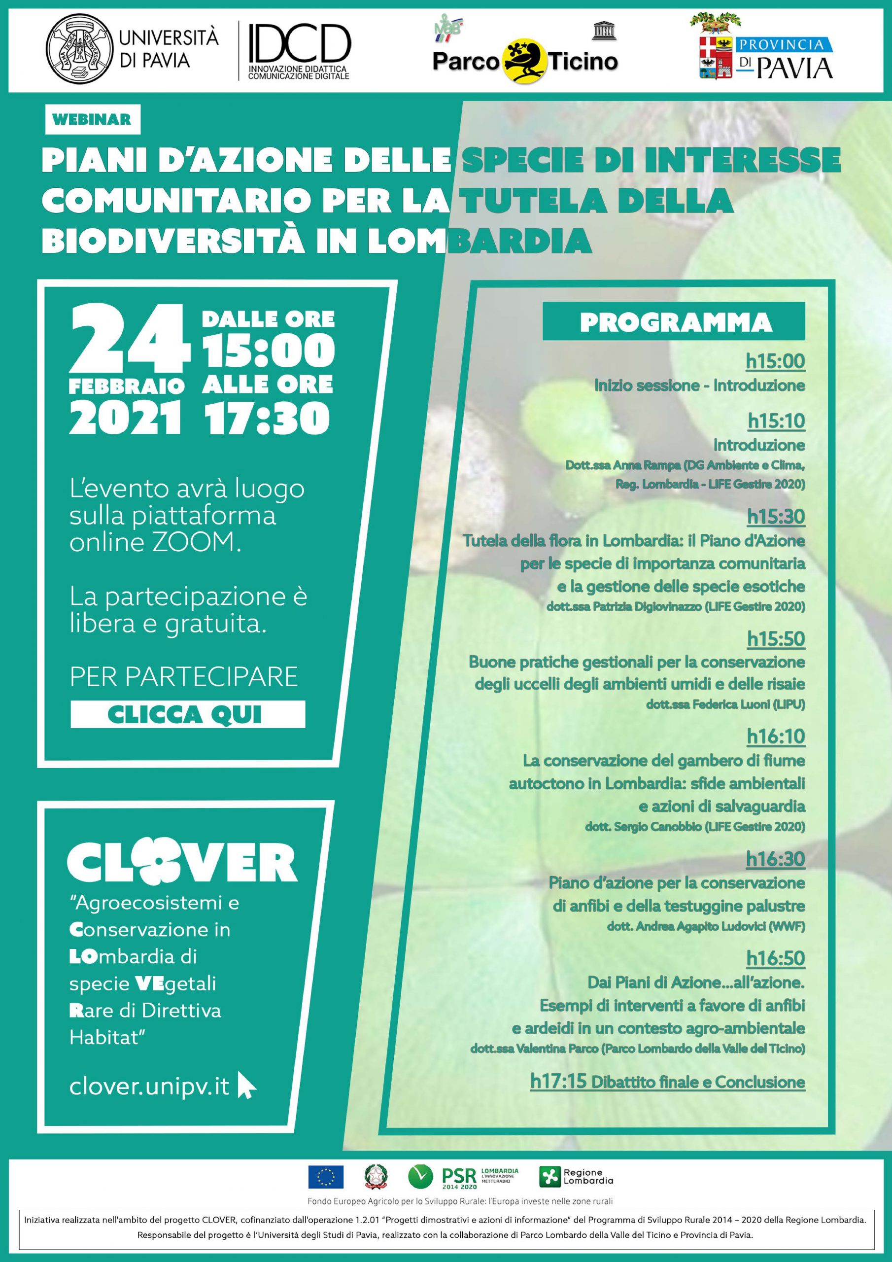 Piani d’azione delle specie di interesse comunitario per la tutela della biodiversità in Lombardia – Webinar