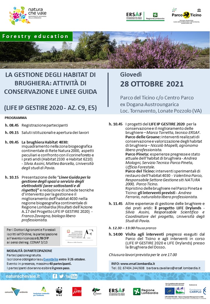 La gestione degli habitat di brughiera: attività di conservazione e linee guida – Parco del Ticino