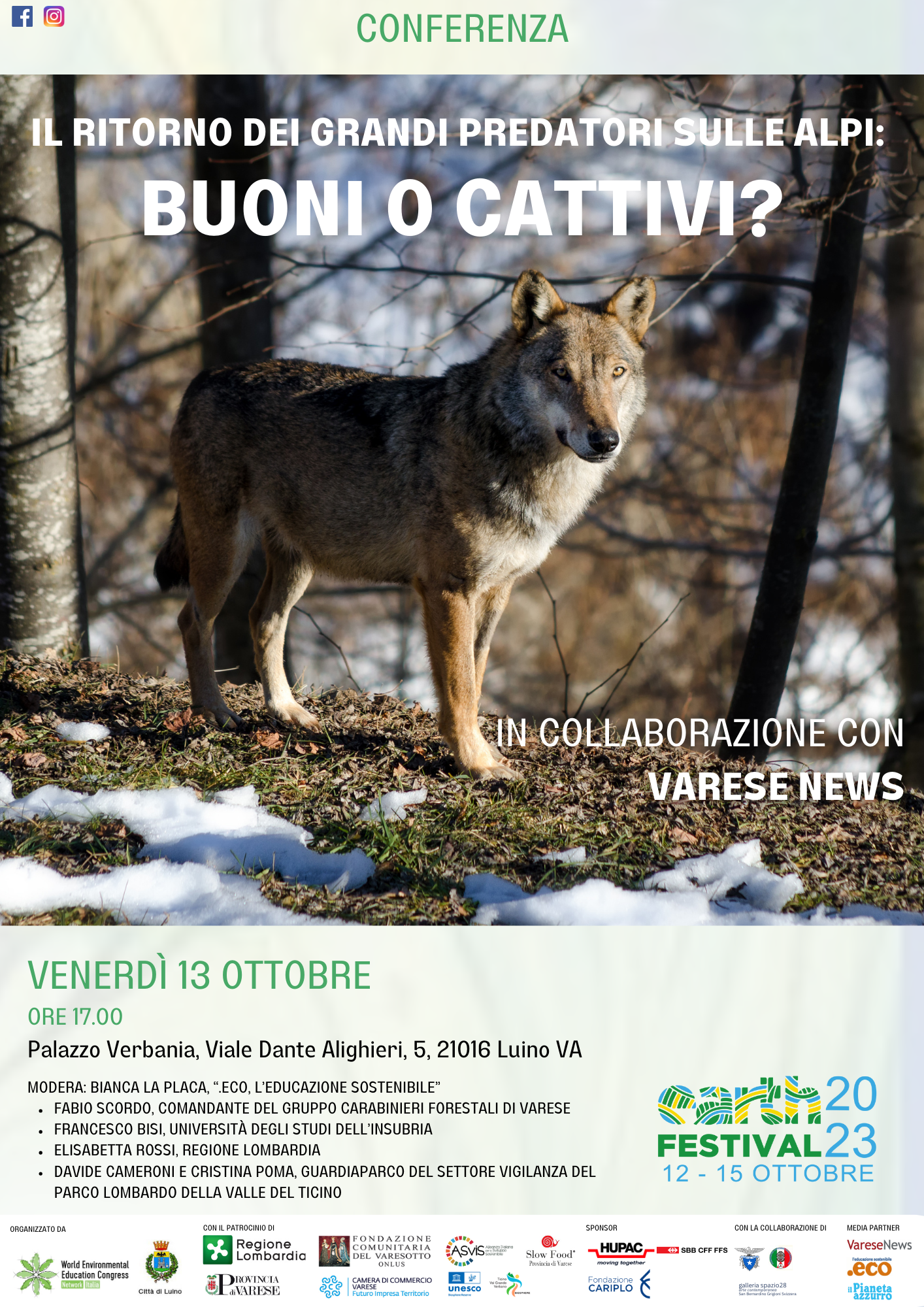 Il ritorno dei grandi predatori sulle Alpi: buoni o cattivi? – Luino (VA)