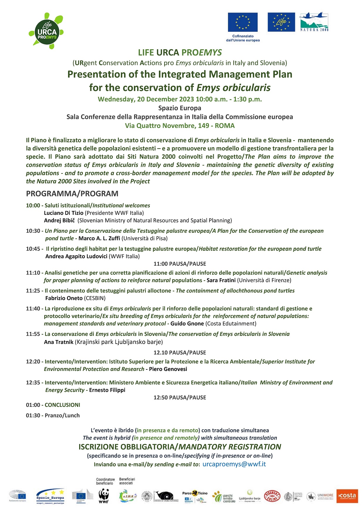 Presentazione piano gestionale integrato per la conservazione di Emys orbicularis – Roma / online