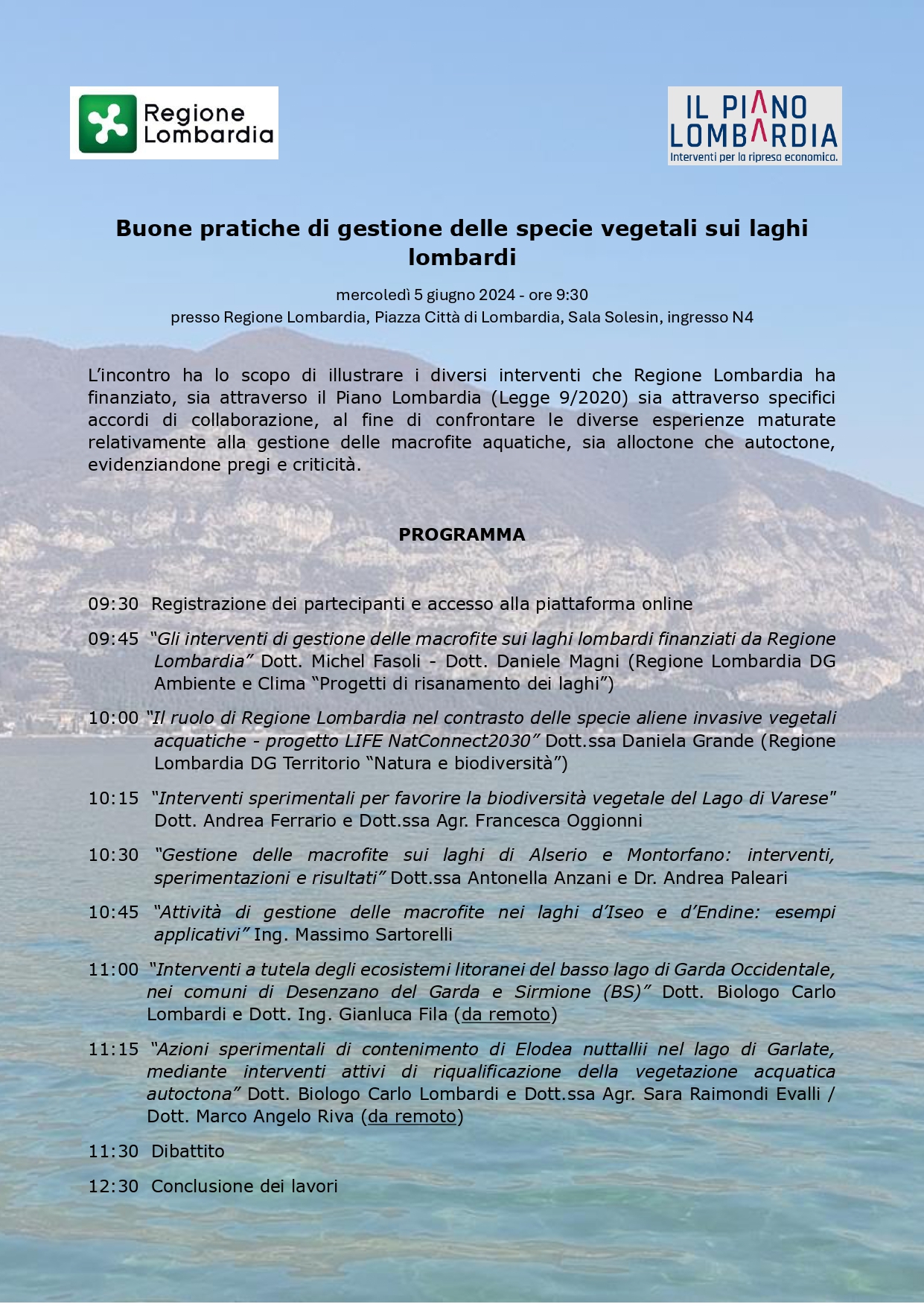 Buone pratiche di gestione delle specie vegetali sui laghi lombardi – Milano e online